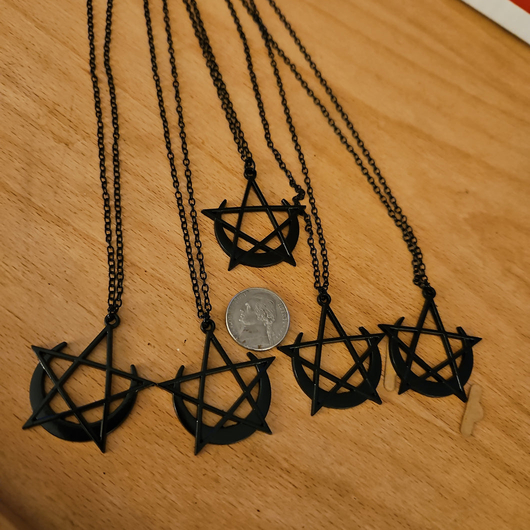 Pentagram Moon Black Necklace