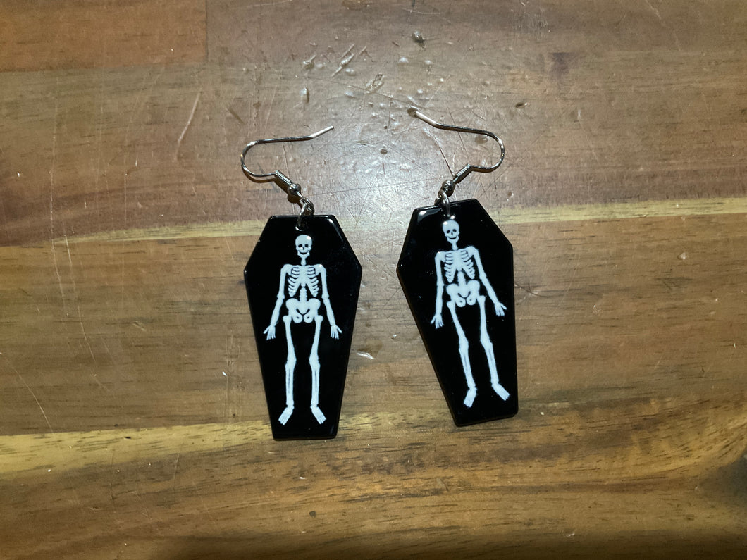Coffin with Skeleton Earrings Horror Goth