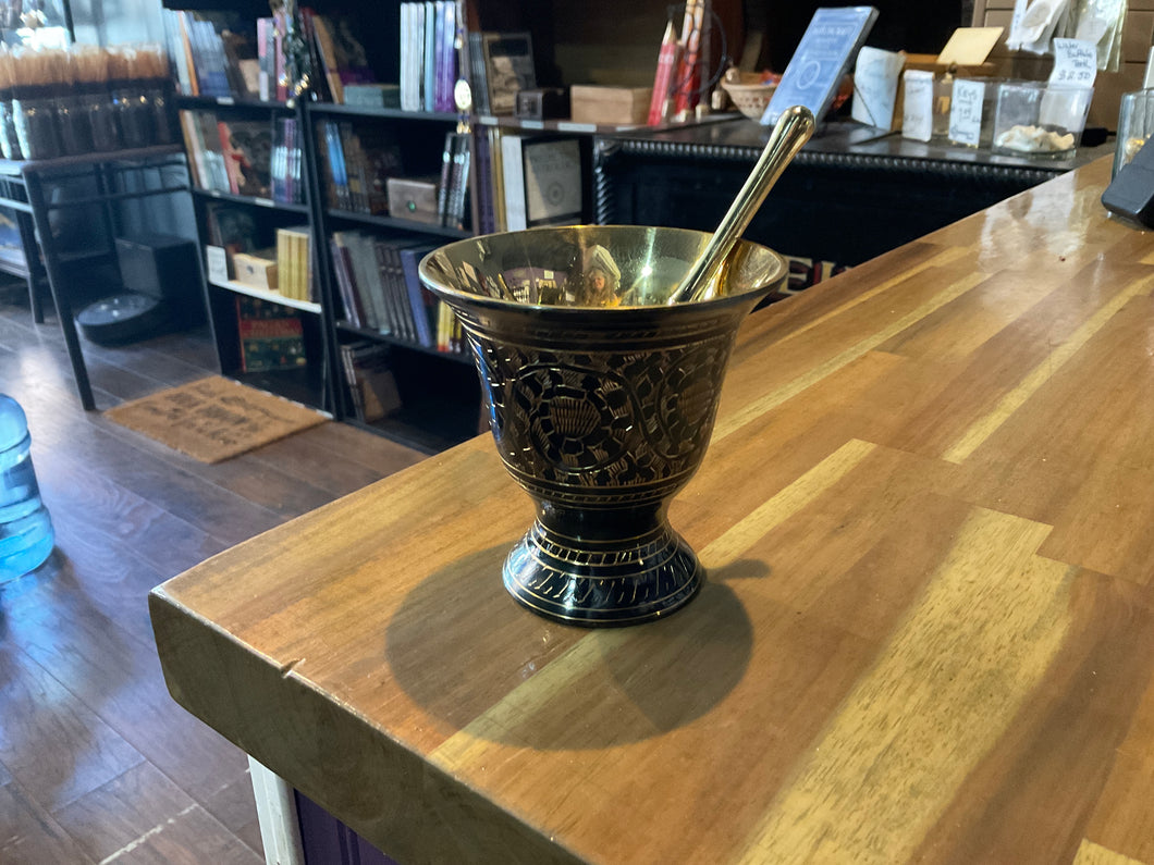 Black Carved Mortar & Pestle
