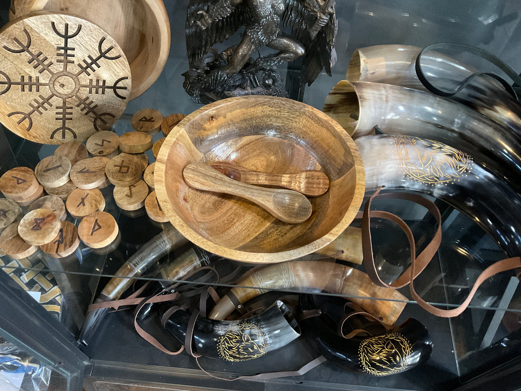 Wooden Bowl w/ 2 Spoons