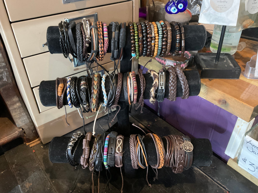 Leather and Wooden Bead Bracelet