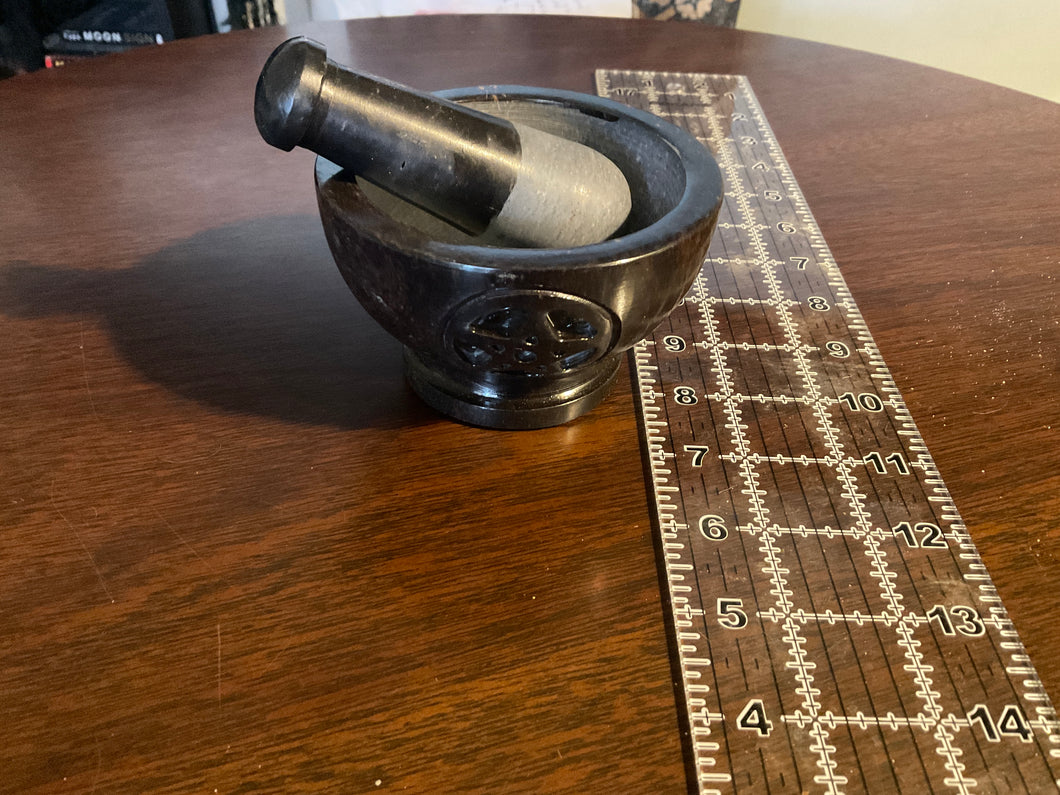 Soap Stone Pentacle Carved Mortar & Pestle