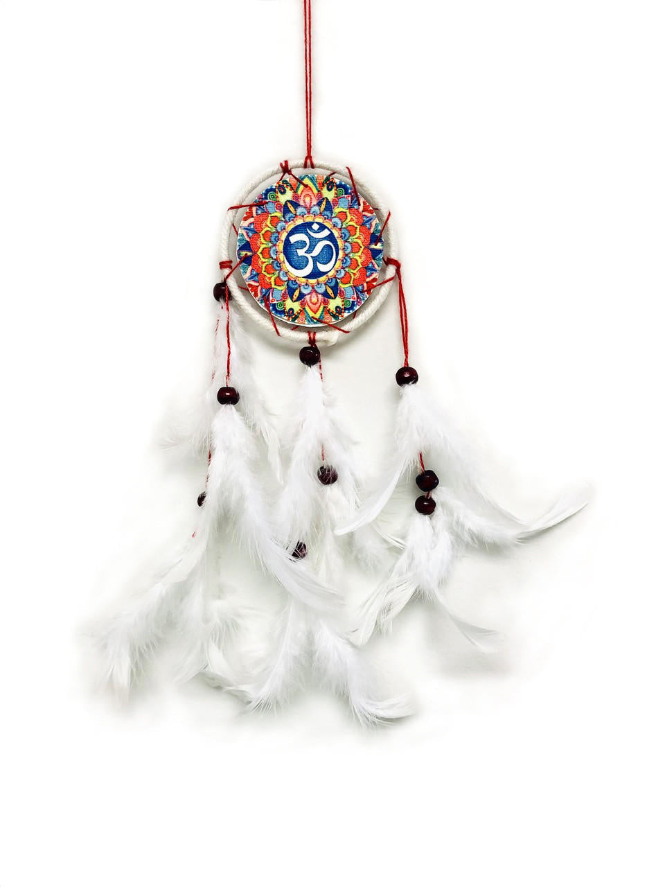 Om Dream Catcher w/ White Feathers