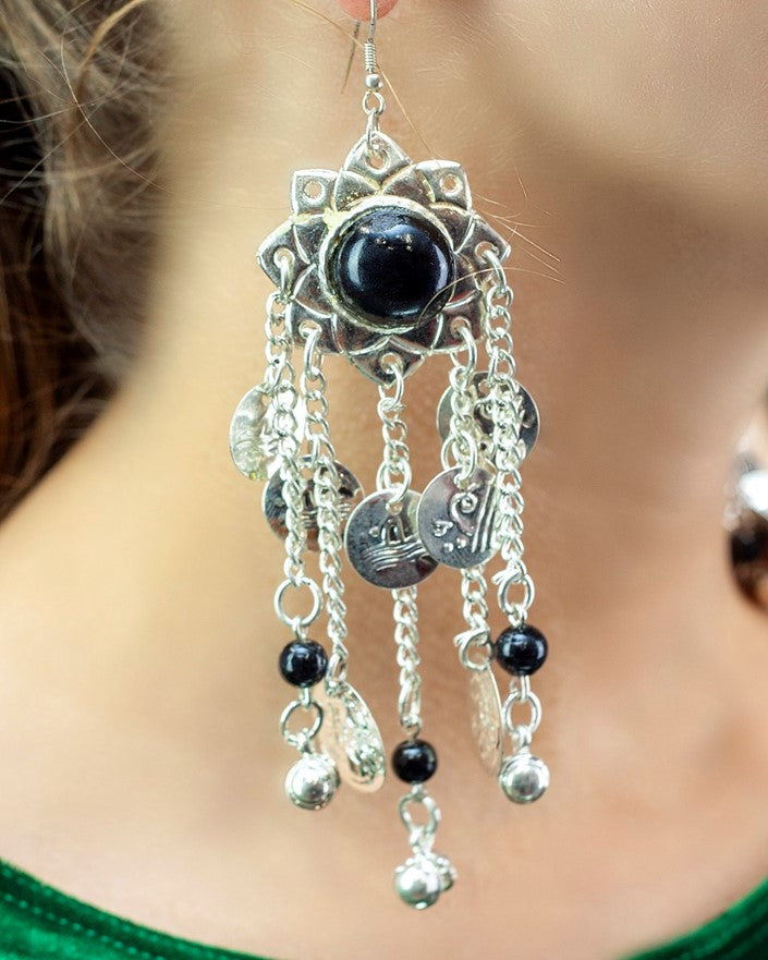 Coin Earrings W/ Black Stone