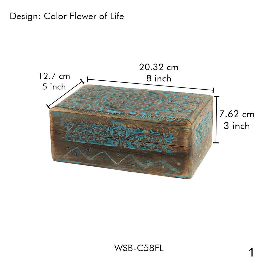 Colored Flower of Life Wooden Storage Box