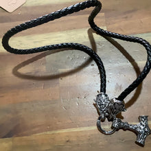 Load image into Gallery viewer, Wolf Head Thors Hammer Necklace Silver
