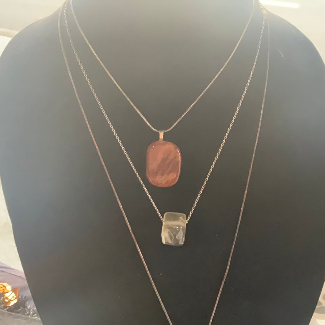 Fire Agate necklace W/ silver chain