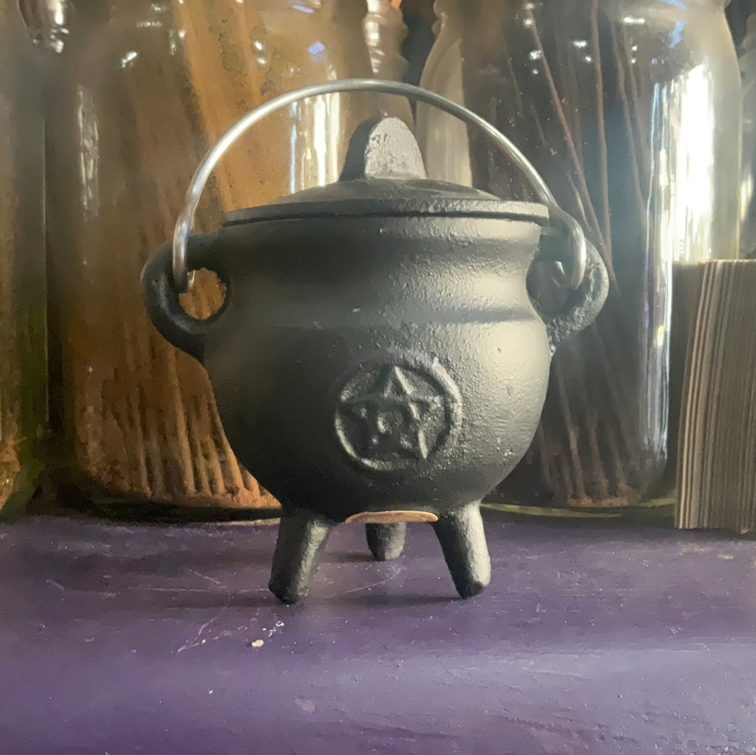 Pentacle Cast Iron Cauldron W/ Lid